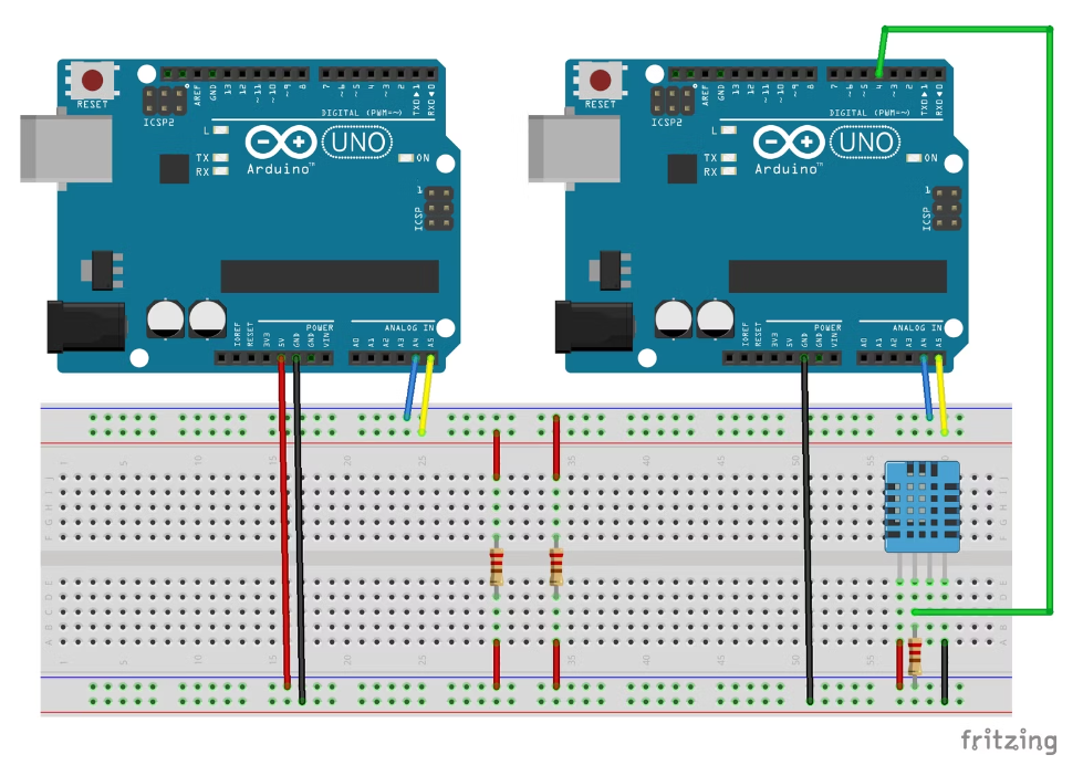 DHT11 temperature sensor interfaced with the slave Arduino